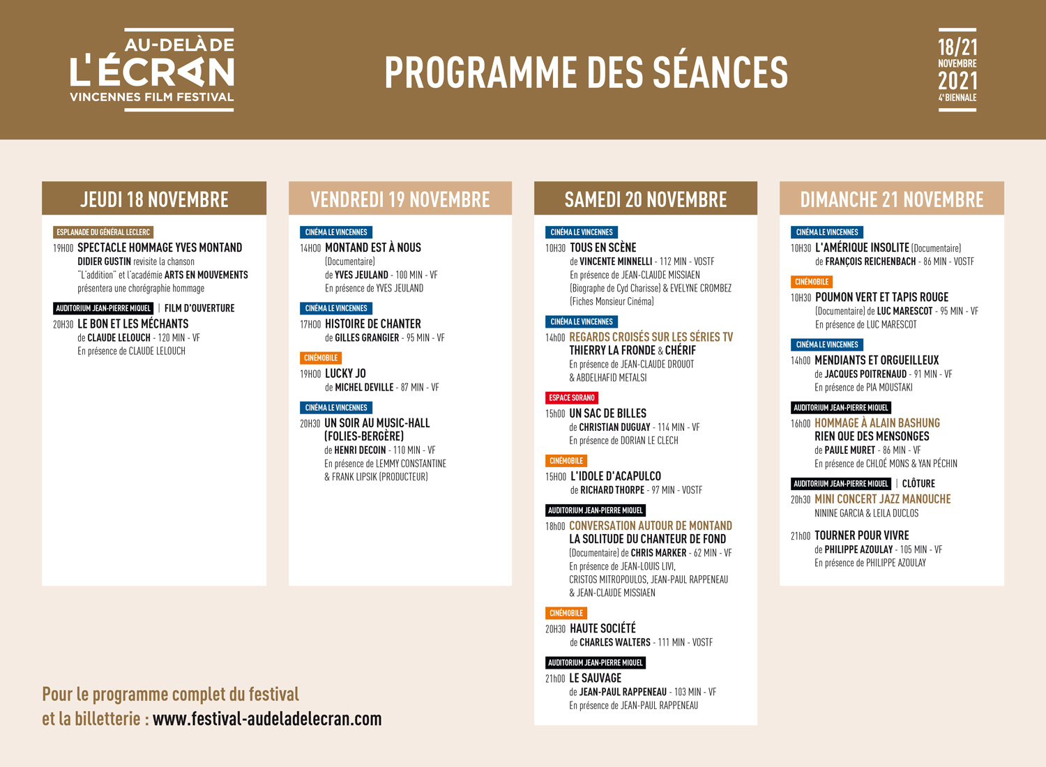 Grille des séances du Festival Au-delà de l'Écran
