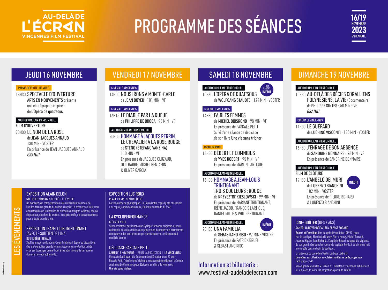 Grille des séances du Festival Au-delà de l'Écran